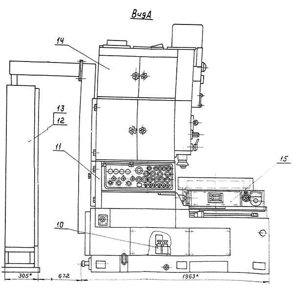 5А140п Розташування основних вузлів зубодолбежного верстата